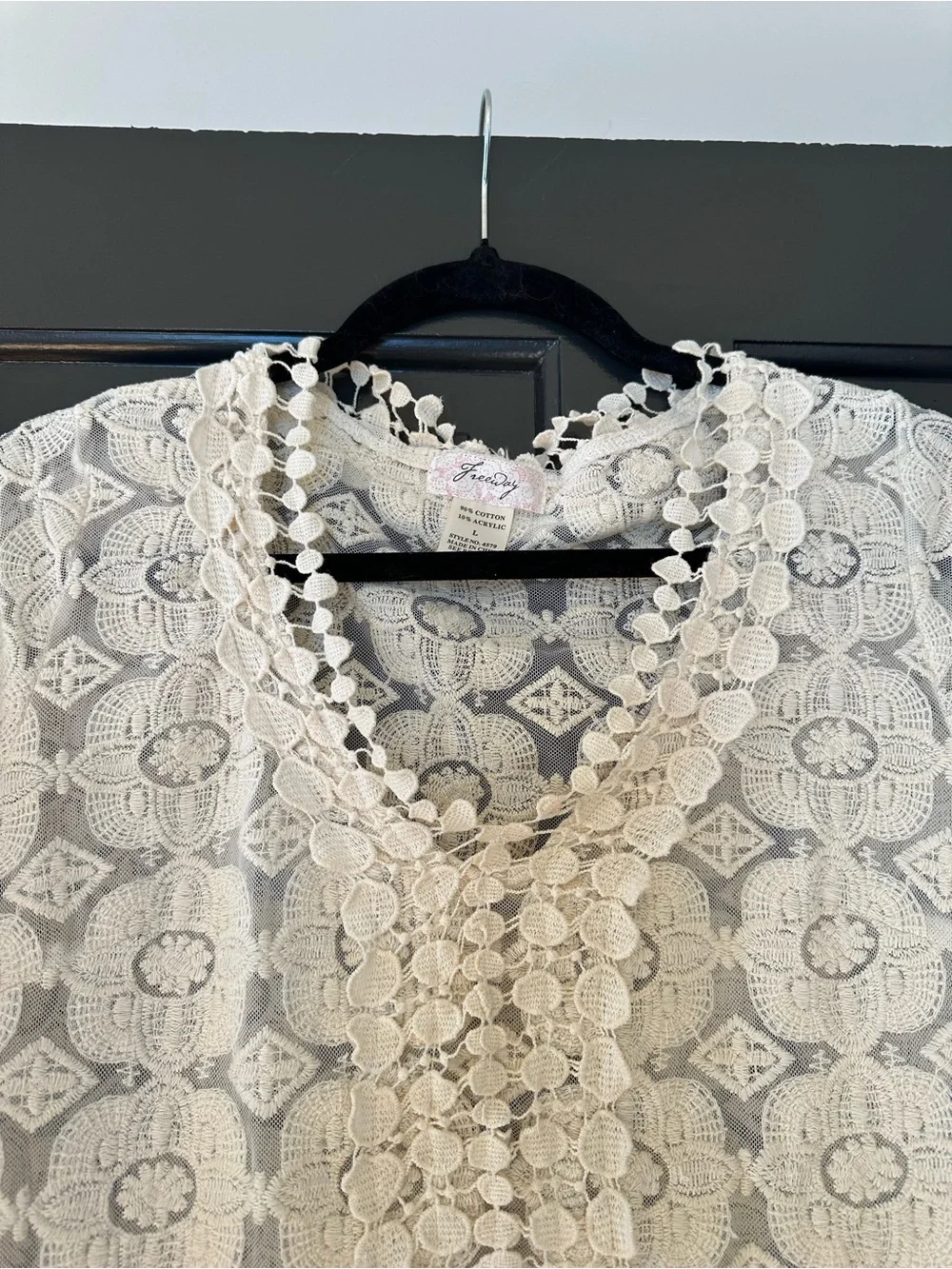 Freeway Ivory Crochet Lace Swim Cover-Up Tunic Dress Boho L